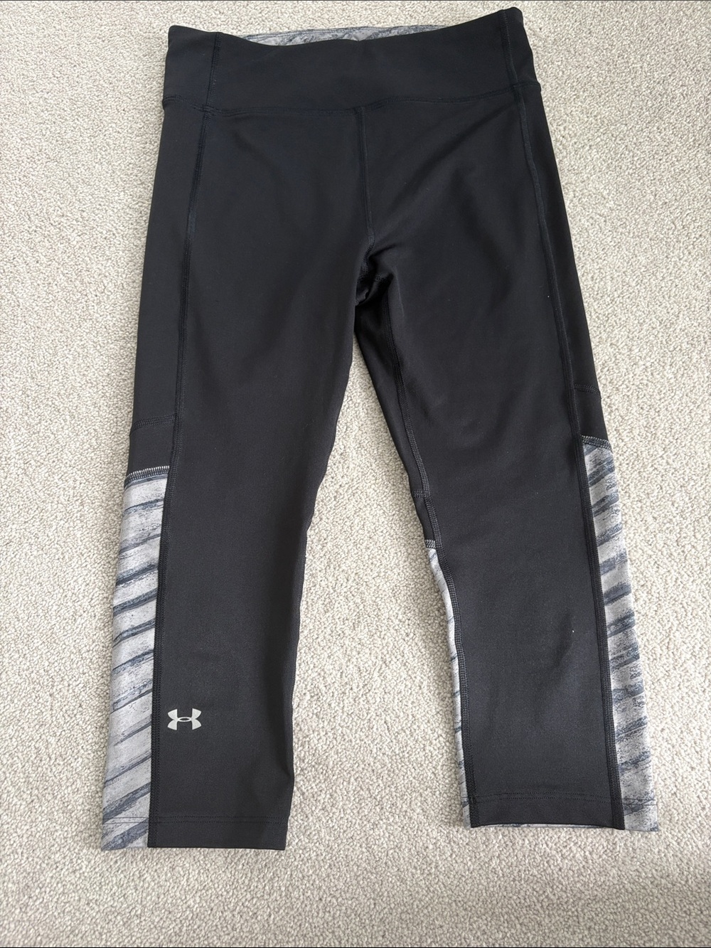 Under Armour Black Capri Leggings with Gray Stripe Panels